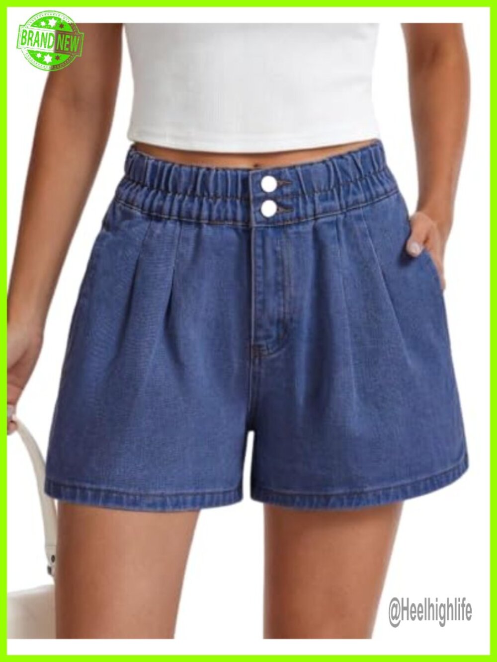 High Waisted Baggy Denim Jean Shorts Wide Leg Pleated